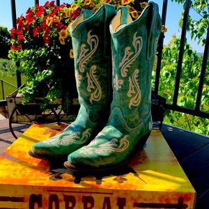 Turquoise Blue Cortez Cleff Embroidery Boots
